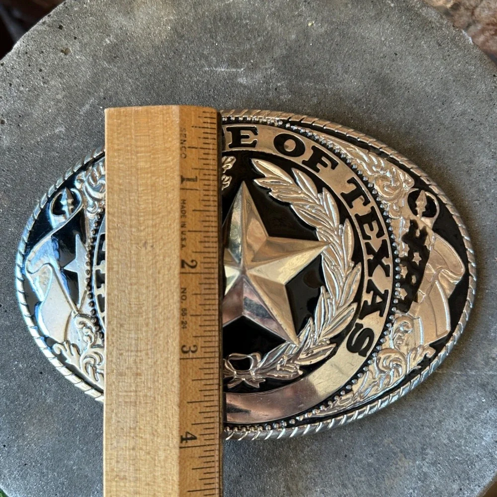 State of Texas Large Oversized Belt Buckle Silver Lone Star Oval Western Rodeo
